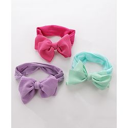 Pine Kids Free Size Headbands with  Bow Applique Pack of 3 - Multicolor