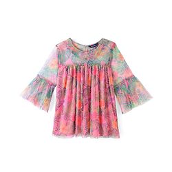 Pine Kids Three Fourth Sleeve Floral Printed Mesh Top- Pink