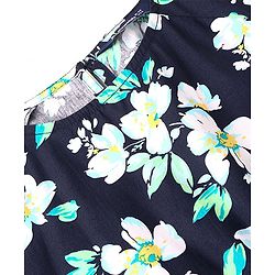 Pine Kids Poplin Woven Full Sleeves Floral Dress with Self Belt- Navy Blue