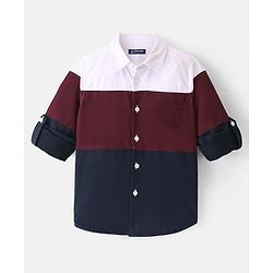 Pine Kids Roll Up Full Sleeves Cut & Sew Pattern Solid Color Shirt - Red & Blue