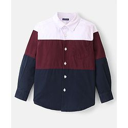 Pine Kids Roll Up Full Sleeves Cut & Sew Pattern Solid Color Shirt - Red & Blue