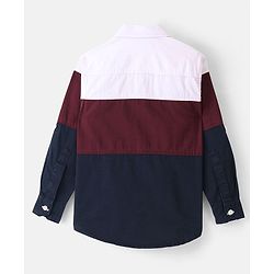Pine Kids Roll Up Full Sleeves Cut & Sew Pattern Solid Color Shirt - Red & Blue