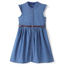 Pine Kids Cotton Woven Sleeveless Dress & Belt - Blue