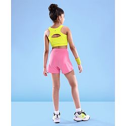 Pine Active High Stretch Mid Thigh Length Solid Shorts With Tights- Pink
