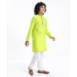 Pine Kids Embroidered Full Sleeves Kurta Pyjama Set- Lime Green