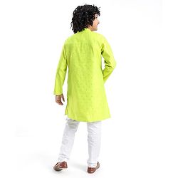 Pine Kids Embroidered Full Sleeves Kurta Pyjama Set- Lime Green