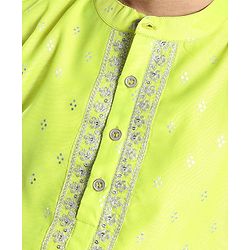 Pine Kids Embroidered Full Sleeves Kurta Pyjama Set- Lime Green