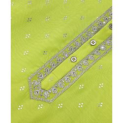 Pine Kids Embroidered Full Sleeves Kurta Pyjama Set- Lime Green