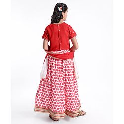 Pine Kids Floral Embroidered Half Sleeves Lehenga Choli Set-Red