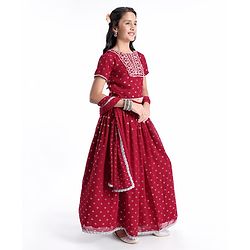 Pine Kids All Over Printed Half Sleeves Lehenga Choli Set- Red
