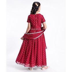 Pine Kids All Over Printed Half Sleeves Lehenga Choli Set- Red