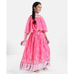 Pine Kids Sleeveless All Over Embroidered Lehenga Choli Set- Hot Pink