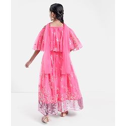 Pine Kids Sleeveless All Over Embroidered Lehenga Choli Set- Hot Pink