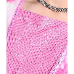 Pine Kids Three Fourth Sleeves Embroidered Tie and Dye Kurti Churidar Set with Shrug - Pink