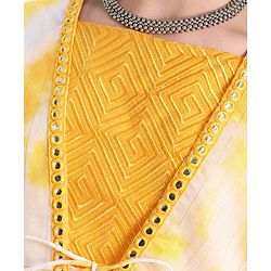 Pine Kids Three Fourth Sleeves Embroidered Tie & Dye Kurti Churidar Set with Shrug - Yellow