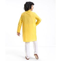 Pine Kids Embroidered Full Sleeves Kurta Pyjama Set- Mustard