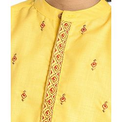 Pine Kids Embroidered Full Sleeves Kurta Pyjama Set- Mustard