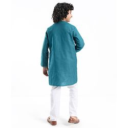 Pine Kids Cotton All Over Embroidered Full Sleeves Kurta Pyjama Set- Teal Blue