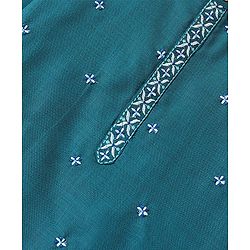 Pine Kids Cotton All Over Embroidered Full Sleeves Kurta Pyjama Set- Teal Blue