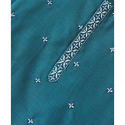 Pine Kids Cotton All Over Embroidered Full Sleeves Kurta Pyjama Set- Teal Blue