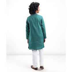 Pine Kids Woven Full Sleeves Kurta Pyjama Set Embroidered - Teal Blue