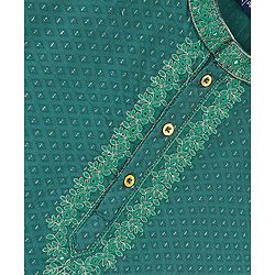 Pine Kids Woven Full Sleeves Kurta Pyjama Set Embroidered - Teal Blue