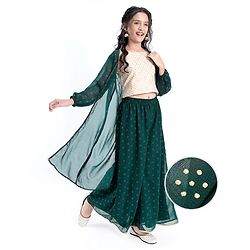 Pine Kids Woven Full Sleeves All Over Printed Brocade Top Palazzo & Shrug - Green