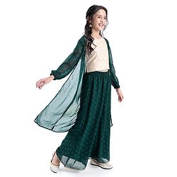 Pine Kids Woven Full Sleeves All Over Printed Brocade Top Palazzo & Shrug - Green
