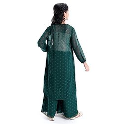 Pine Kids Woven Full Sleeves All Over Printed Brocade Top Palazzo & Shrug - Green