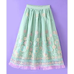 Pine Kids All Over Floral Embroidered Half Sleeves Choli Lehanga Set - Light Blue