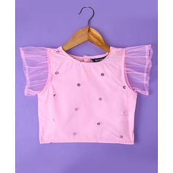 Pine Kids All Over Floral Embroidered Half Sleeves Choli Lehanga Set - Light Blue