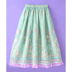 Pine Kids All Over Floral Embroidered Half Sleeves Choli Lehanga Set - Light Blue