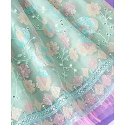 Pine Kids All Over Floral Embroidered Half Sleeves Choli Lehanga Set - Light Blue