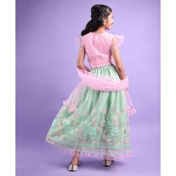 Pine Kids All Over Floral Embroidered Half Sleeves Choli Lehanga Set - Light Blue