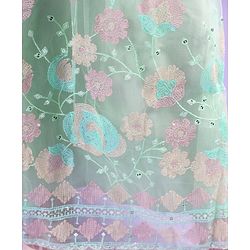 Pine Kids All Over Floral Embroidered Half Sleeves Choli Lehanga Set - Light Blue
