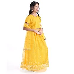 Pine Kids All Over Embroidered Half Sleeves Choli Lehenga  Set- Yellow