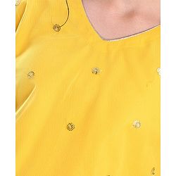 Pine Kids All Over Embroidered Half Sleeves Choli Lehenga  Set- Yellow