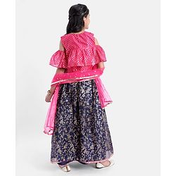 Pine Kids Cold Shoulder Sleeves All Over Printed Choli Lehanga  Set - Navy