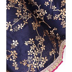 Pine Kids Cold Shoulder Sleeves All Over Printed Choli Lehanga  Set - Navy
