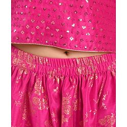 Pine Kids Embroidered Half Sleeves Choli Lehenga  Set- Pink