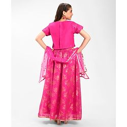 Pine Kids Embroidered Half Sleeves Choli Lehenga  Set- Pink