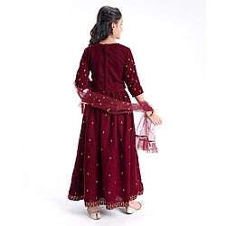 Pine Kids Woven Three Fourth Sleeves Lehenga Choli Set All Over Embroidered - Maroon