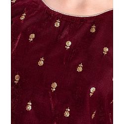 Pine Kids Woven Three Fourth Sleeves Lehenga Choli Set All Over Embroidered - Maroon