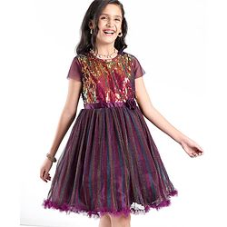 Pine Kids Half Sleeves Party Wear Frock with Sequin Detailing  - Wine