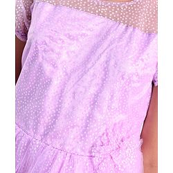 Pine Kids Half Sleeves Party Dress with Floral Applique & Glitter Print - Lilac