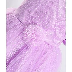 Pine Kids Half Sleeves Party Dress with Floral Applique & Glitter Print - Lilac