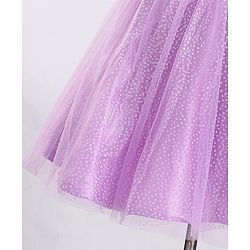 Pine Kids Half Sleeves Party Dress with Floral Applique & Glitter Print - Lilac