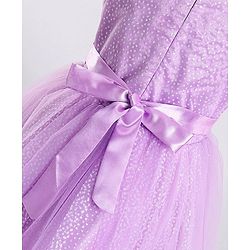 Pine Kids Half Sleeves Party Dress with Floral Applique & Glitter Print - Lilac