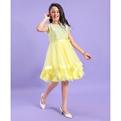 Pine Kids Half Sleeves Partywear Dress with Bow Applique & Sequin  Detailing - Yellow