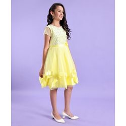 Pine Kids Half Sleeves Partywear Dress with Bow Applique & Sequin  Detailing - Yellow
